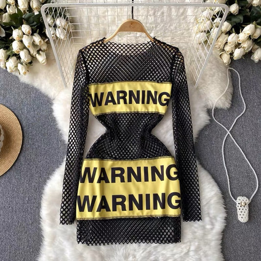 Mesh Skirt with Warning Signs